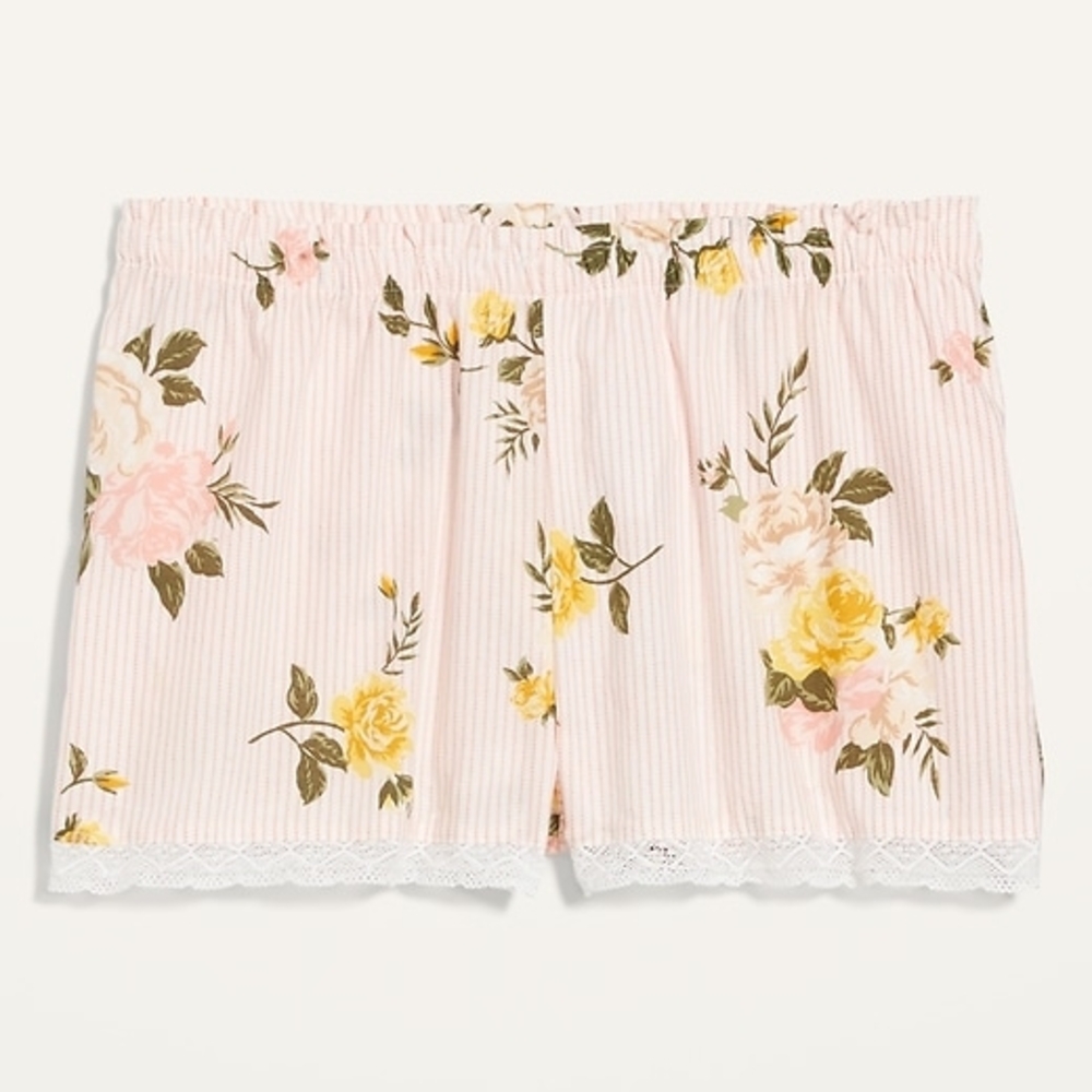 Old Navy Pink and Yellow Floral Shorts with Elastic Waistband